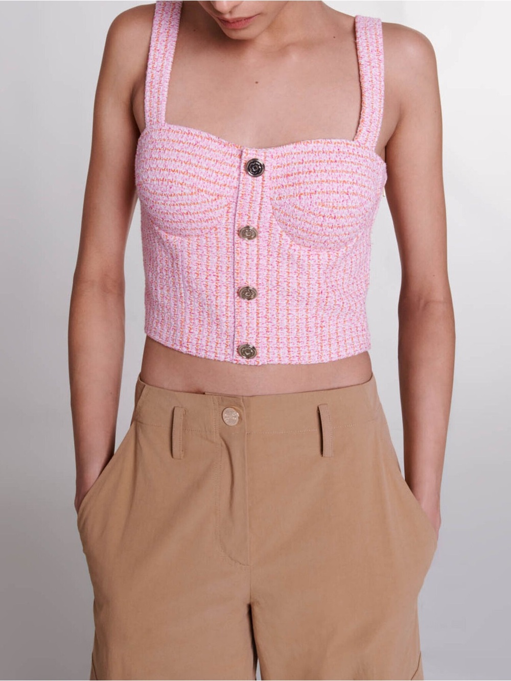 Maje Tweed Crop Top pink bustier size 1